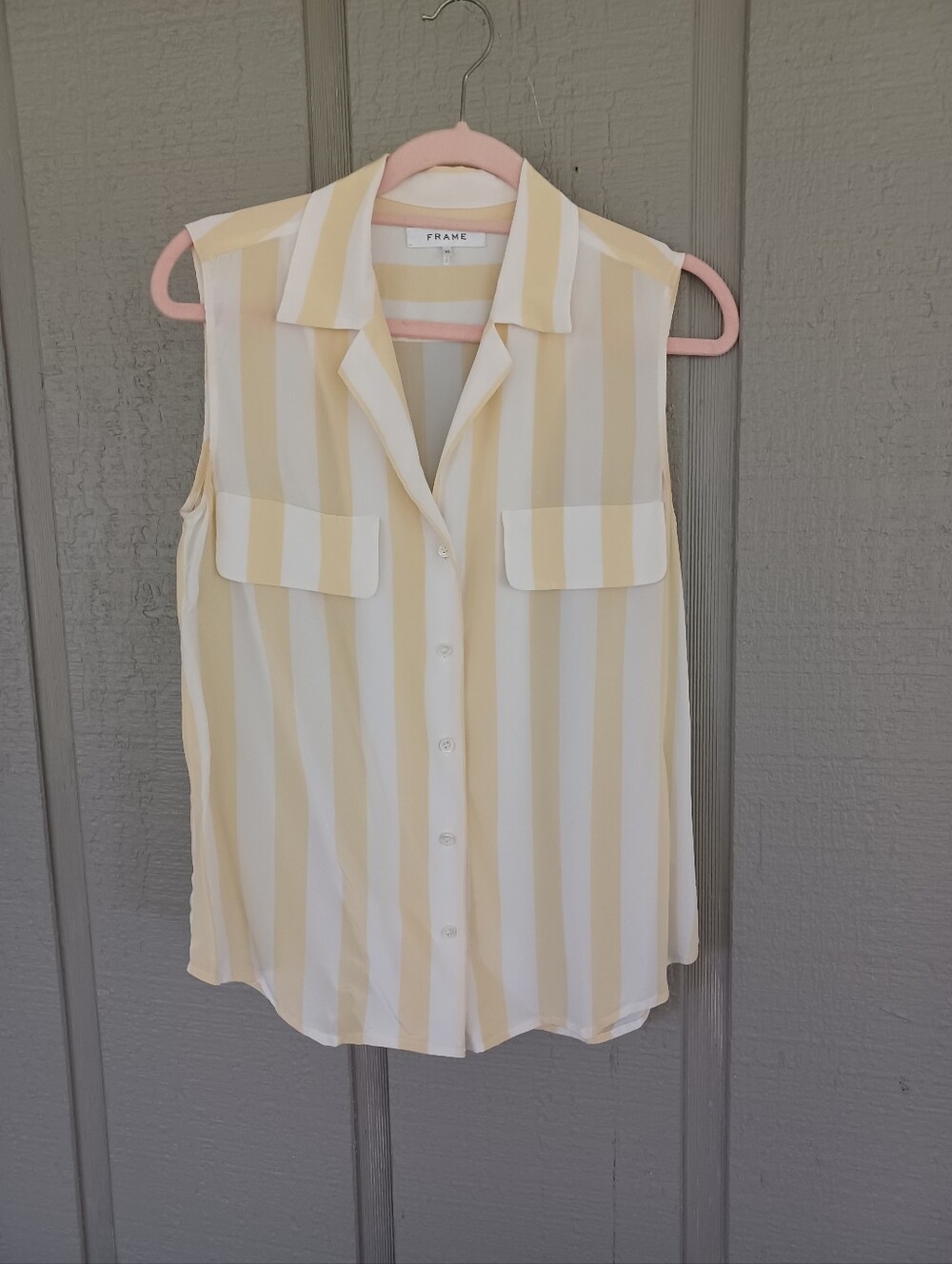 Frame Silk Striped Top Size XS Women Sleeveless Button Lightweight Collar Preppy